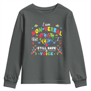 I Am Non Verbal But I Still Have A Voice Autism Awareness Youth Sweatshirt Heart Puzzle TS11 Dark Heather Print Your Wear