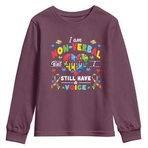 I Am Non Verbal But I Still Have A Voice Autism Awareness Youth Sweatshirt Heart Puzzle TS11 Maroon Print Your Wear