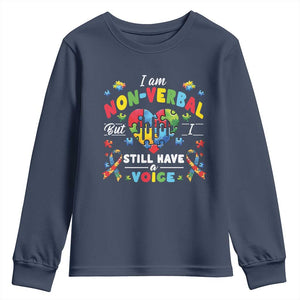 I Am Non Verbal But I Still Have A Voice Autism Awareness Youth Sweatshirt Heart Puzzle TS11 Navy Print Your Wear