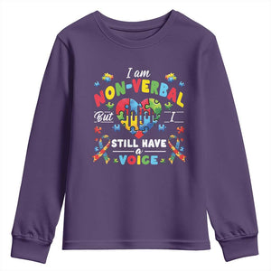 I Am Non Verbal But I Still Have A Voice Autism Awareness Youth Sweatshirt Heart Puzzle TS11 Purple Print Your Wear