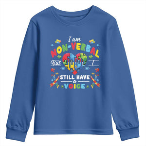 I Am Non Verbal But I Still Have A Voice Autism Awareness Youth Sweatshirt Heart Puzzle TS11 Royal Blue Print Your Wear