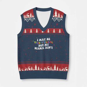 Funny Autism Awareness Mom V-Neck Knit Sweater Vest I May Be Non Verbal But My Mama Ain't TS11 Navy Red Print Your Wear