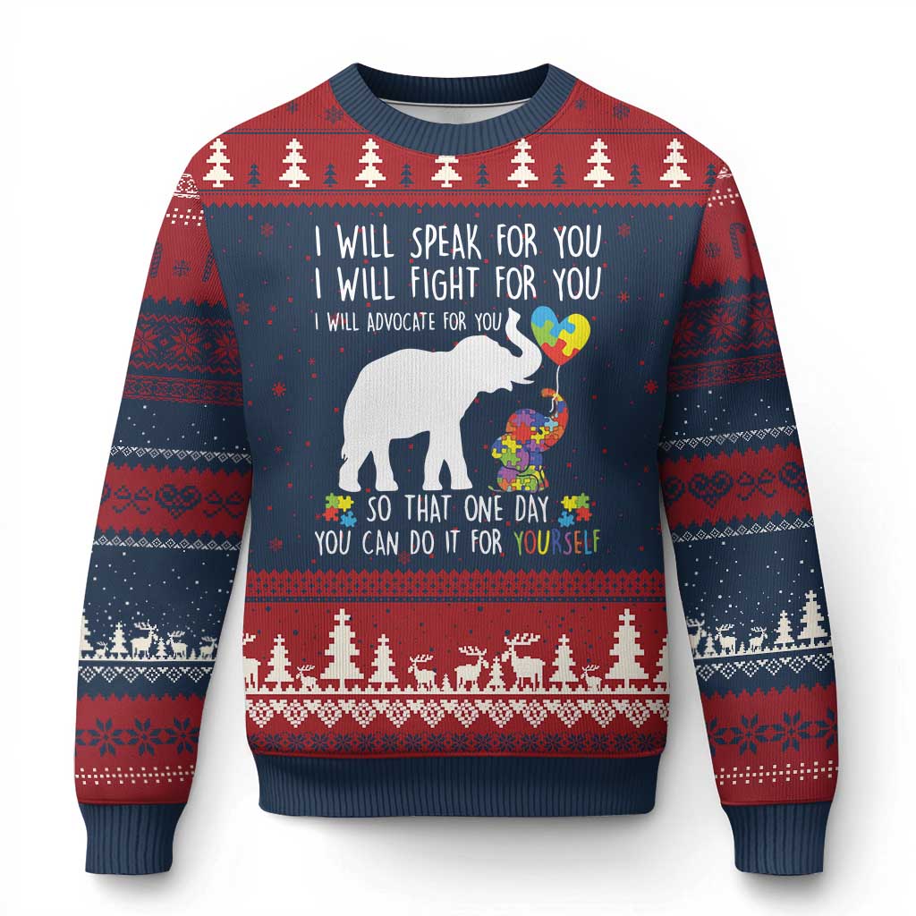 Autism Awareness Mom Ugly Christmas Sweater I Will Speak Fight Advocate For You So That You Can Do It For Yourself TS11 Navy Red Print Your Wear