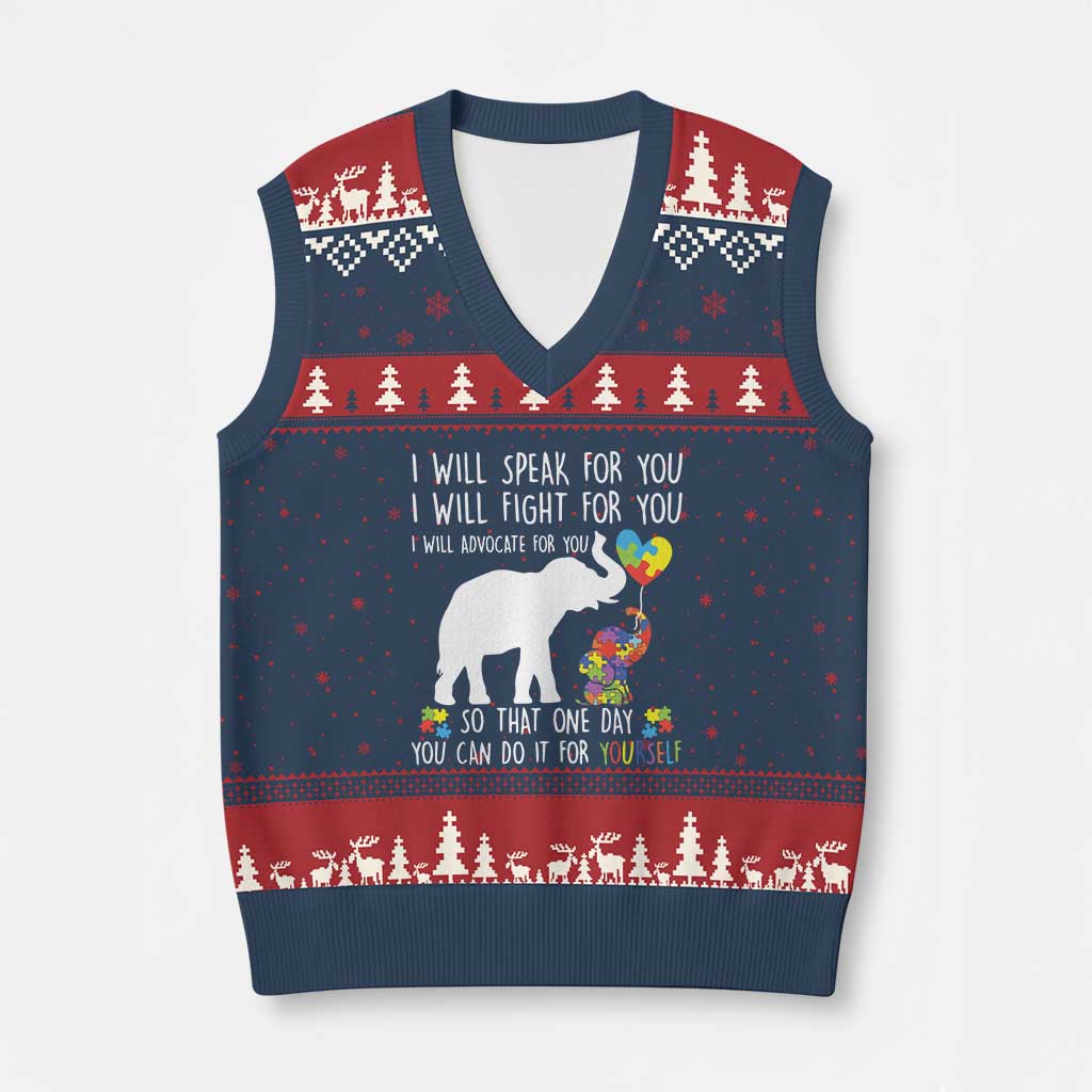 Autism Awareness Mom V-Neck Knit Sweater Vest I Will Speak Fight Advocate For You So That You Can Do It For Yourself TS11 Navy Red Print Your Wear
