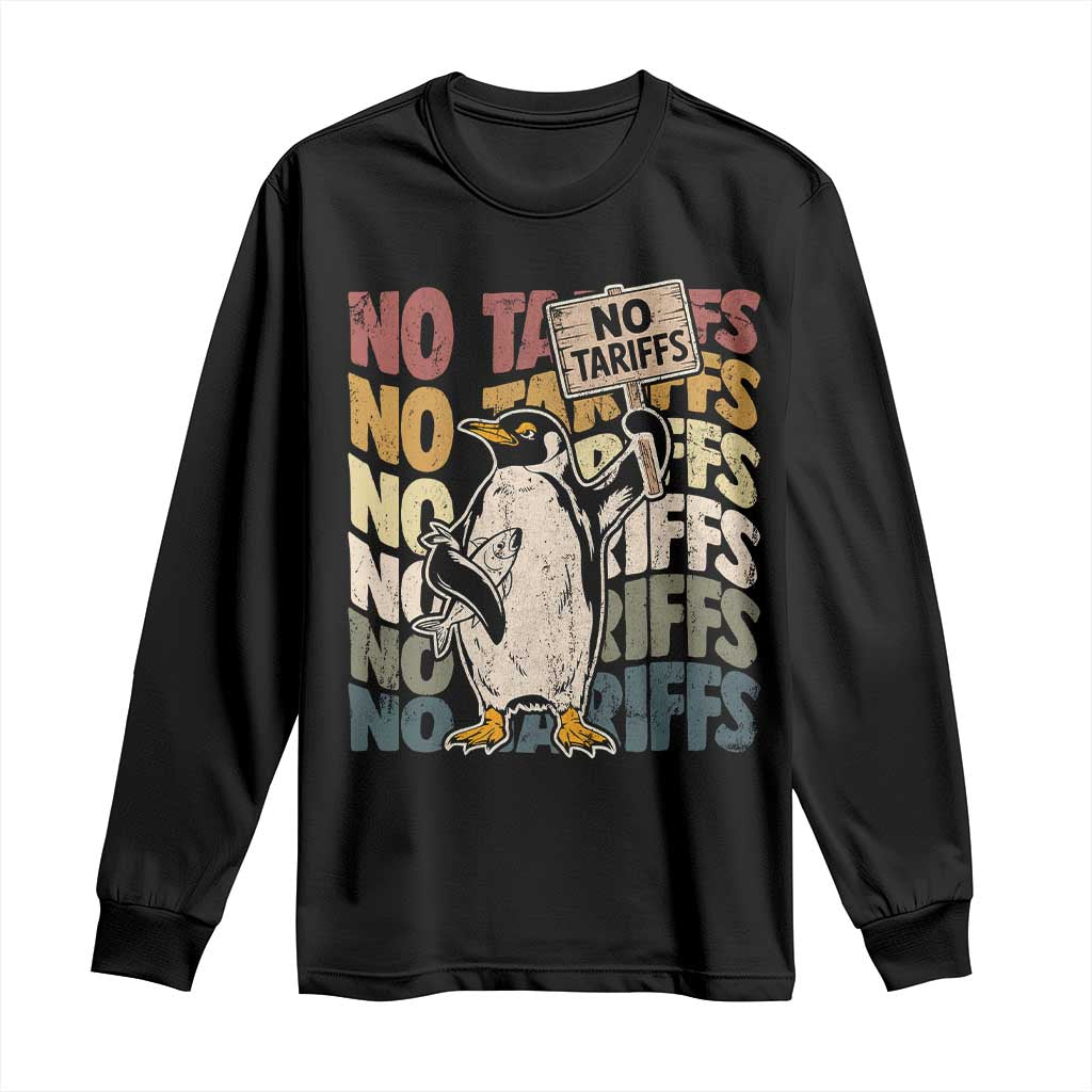 Funny Resist Penguins Long Sleeve Shirt No Tariffs On Penguin TS11 Black Print Your Wear