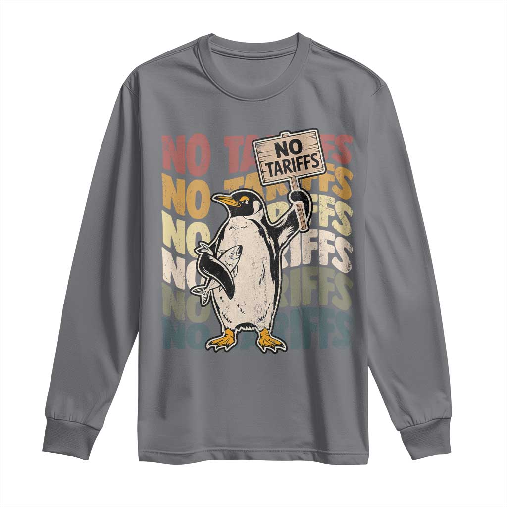Funny Resist Penguins Long Sleeve Shirt No Tariffs On Penguin TS11 Charcoal Print Your Wear