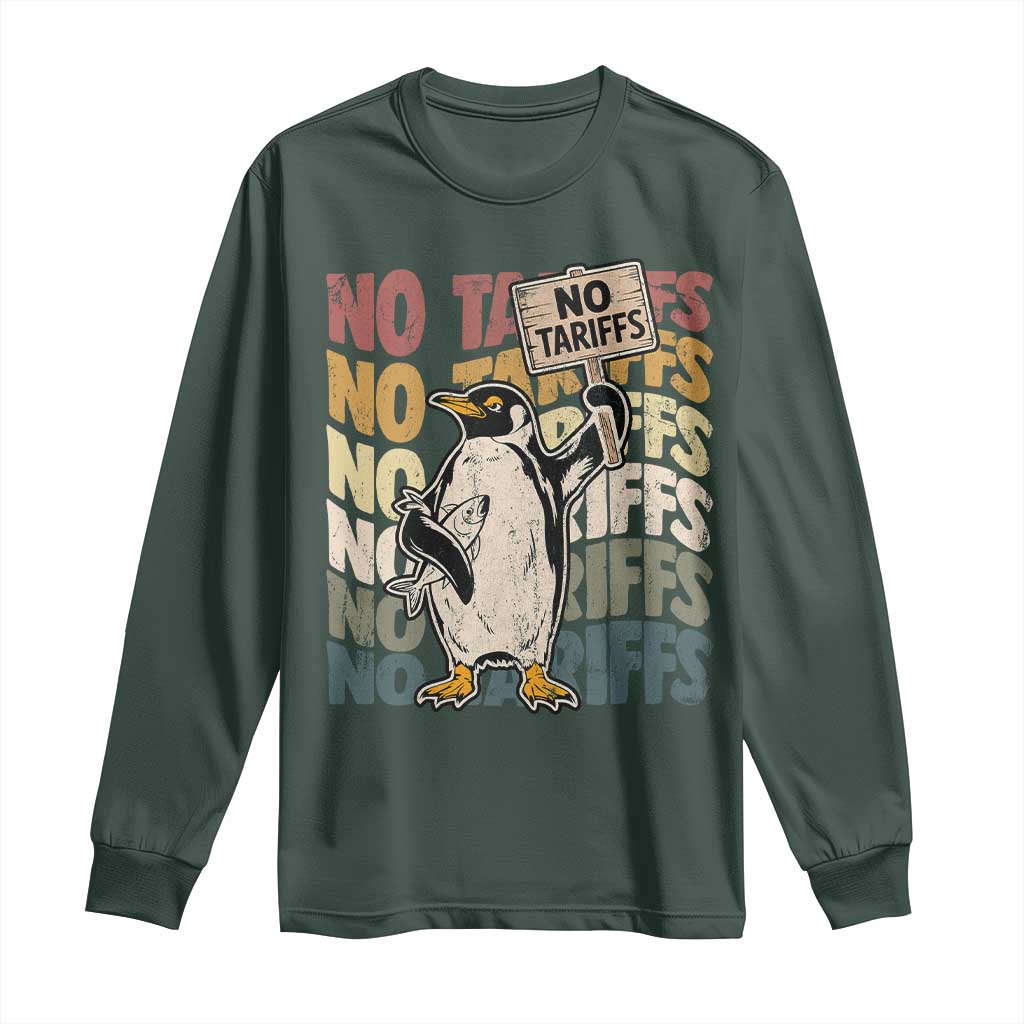 Funny Resist Penguins Long Sleeve Shirt No Tariffs On Penguin TS11 Dark Forest Green Print Your Wear