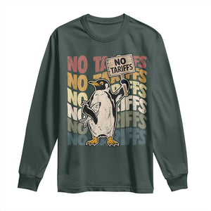 Funny Resist Penguins Long Sleeve Shirt No Tariffs On Penguin TS11 Dark Forest Green Print Your Wear