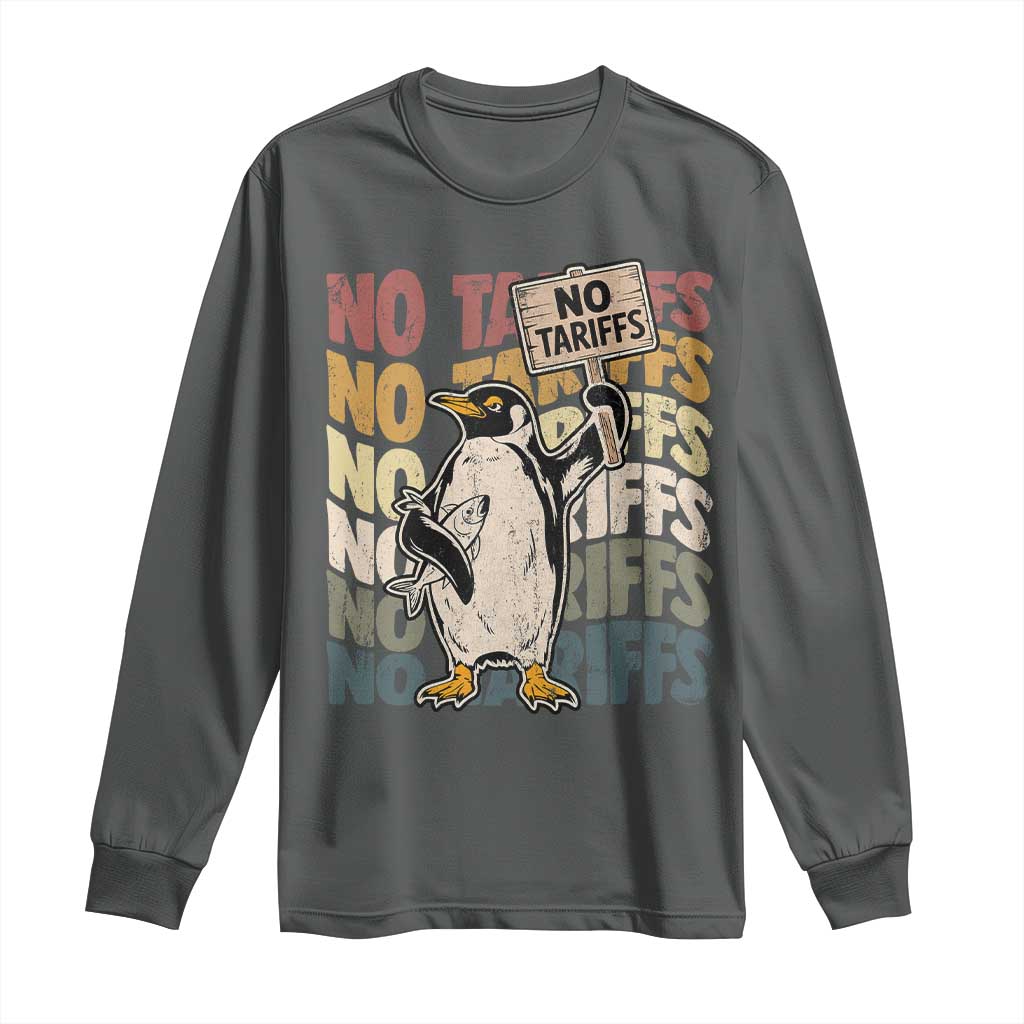 Funny Resist Penguins Long Sleeve Shirt No Tariffs On Penguin TS11 Dark Heather Print Your Wear