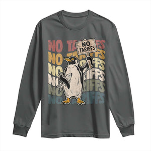 Funny Resist Penguins Long Sleeve Shirt No Tariffs On Penguin TS11 Dark Heather Print Your Wear
