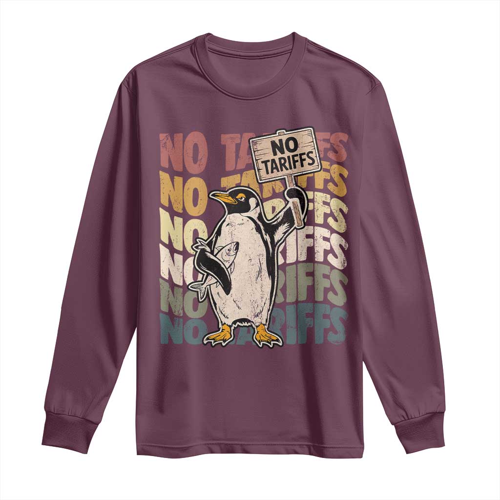 Funny Resist Penguins Long Sleeve Shirt No Tariffs On Penguin TS11 Maroon Print Your Wear