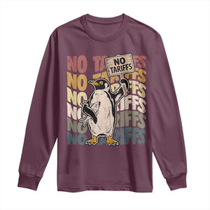 Funny Resist Penguins Long Sleeve Shirt No Tariffs On Penguin TS11 Maroon Print Your Wear