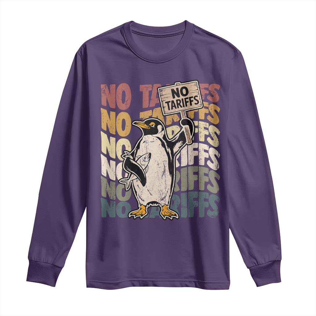 Funny Resist Penguins Long Sleeve Shirt No Tariffs On Penguin TS11 Purple Print Your Wear