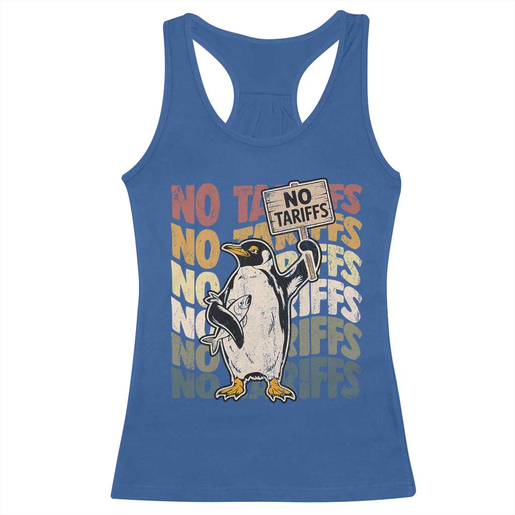 Funny Resist Penguins Racerback Tank Top No Tariffs On Penguin TS11 Royal Blue Print Your Wear