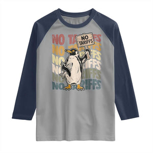 Funny Resist Penguins Raglan Shirt No Tariffs On Penguin TS11 Sport Gray Navy Print Your Wear