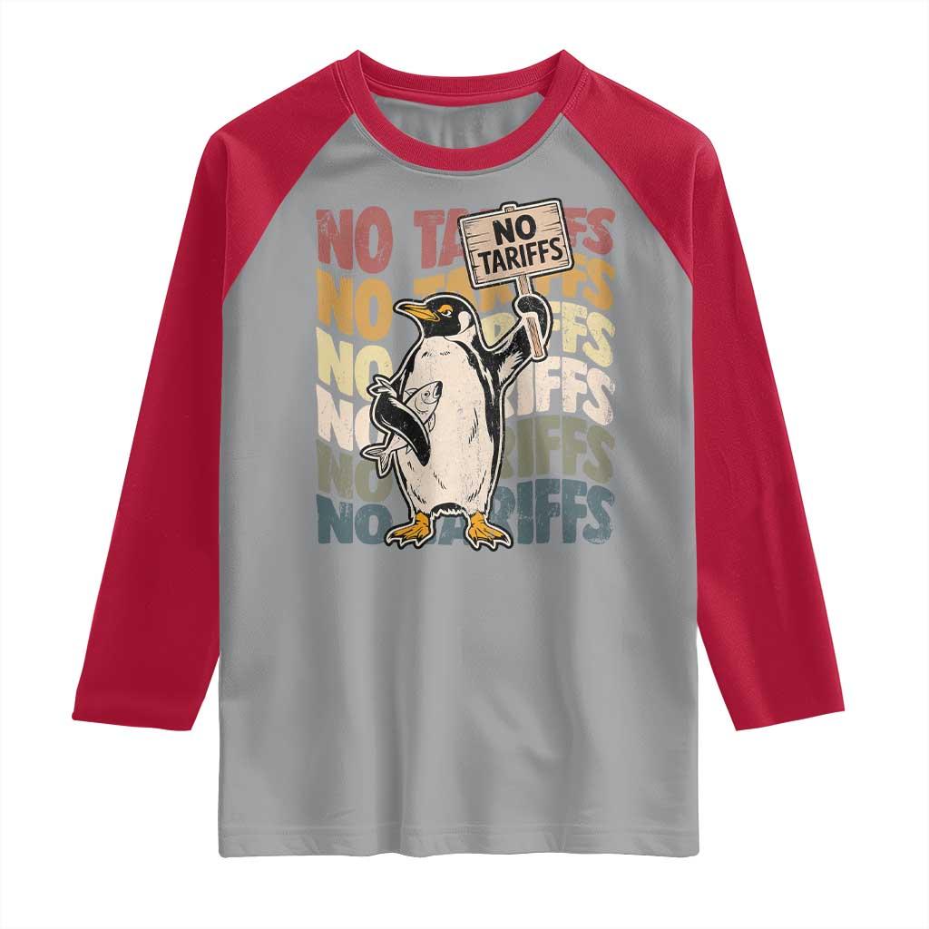 Funny Resist Penguins Raglan Shirt No Tariffs On Penguin TS11 Sport Gray Red Print Your Wear