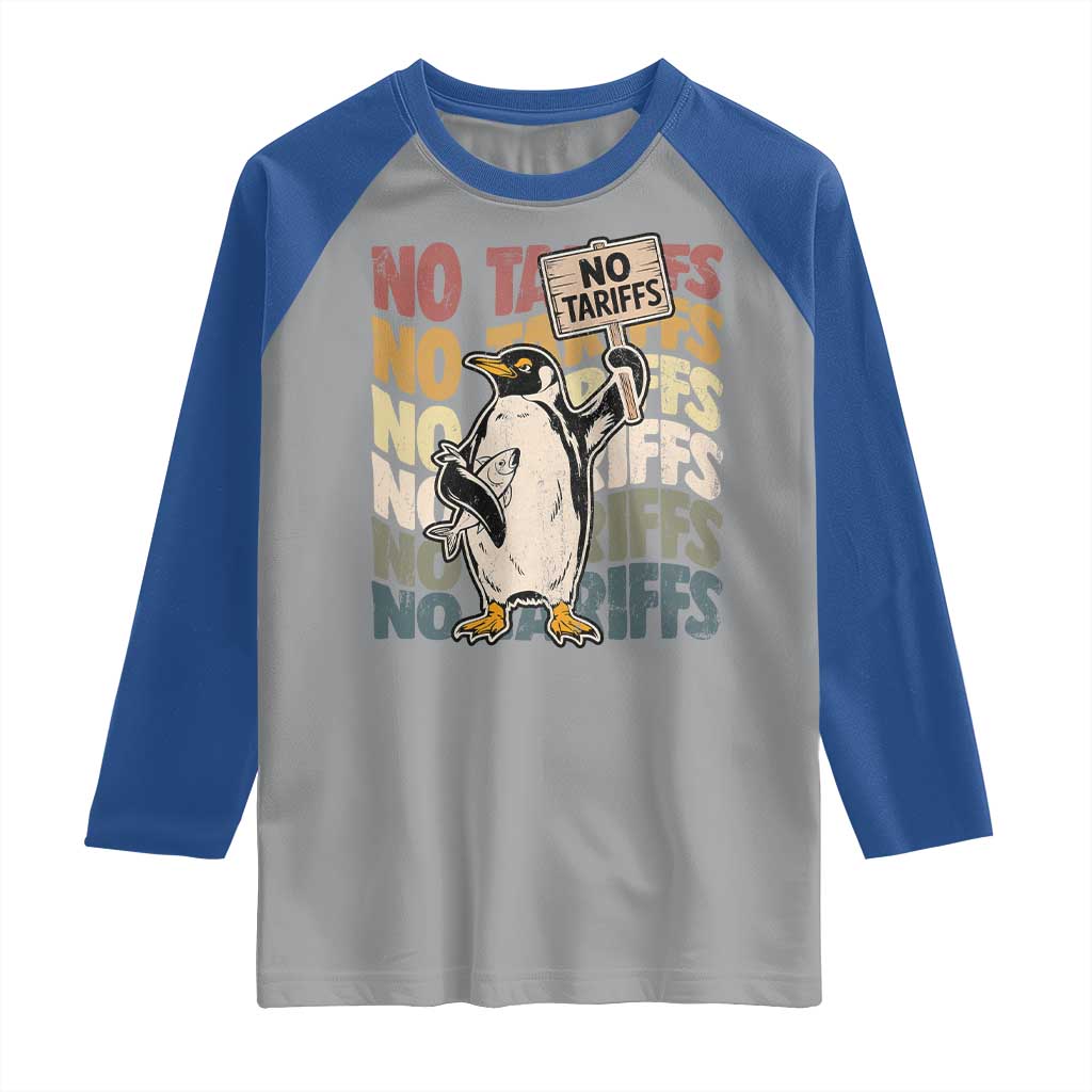 Funny Resist Penguins Raglan Shirt No Tariffs On Penguin TS11 Sport Gray Royal Print Your Wear