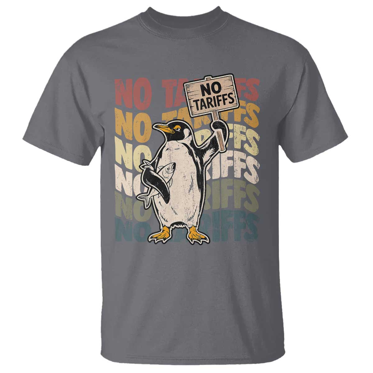 Funny Resist Penguins T Shirt No Tariffs On Penguin TS11 Charcoal Print Your Wear