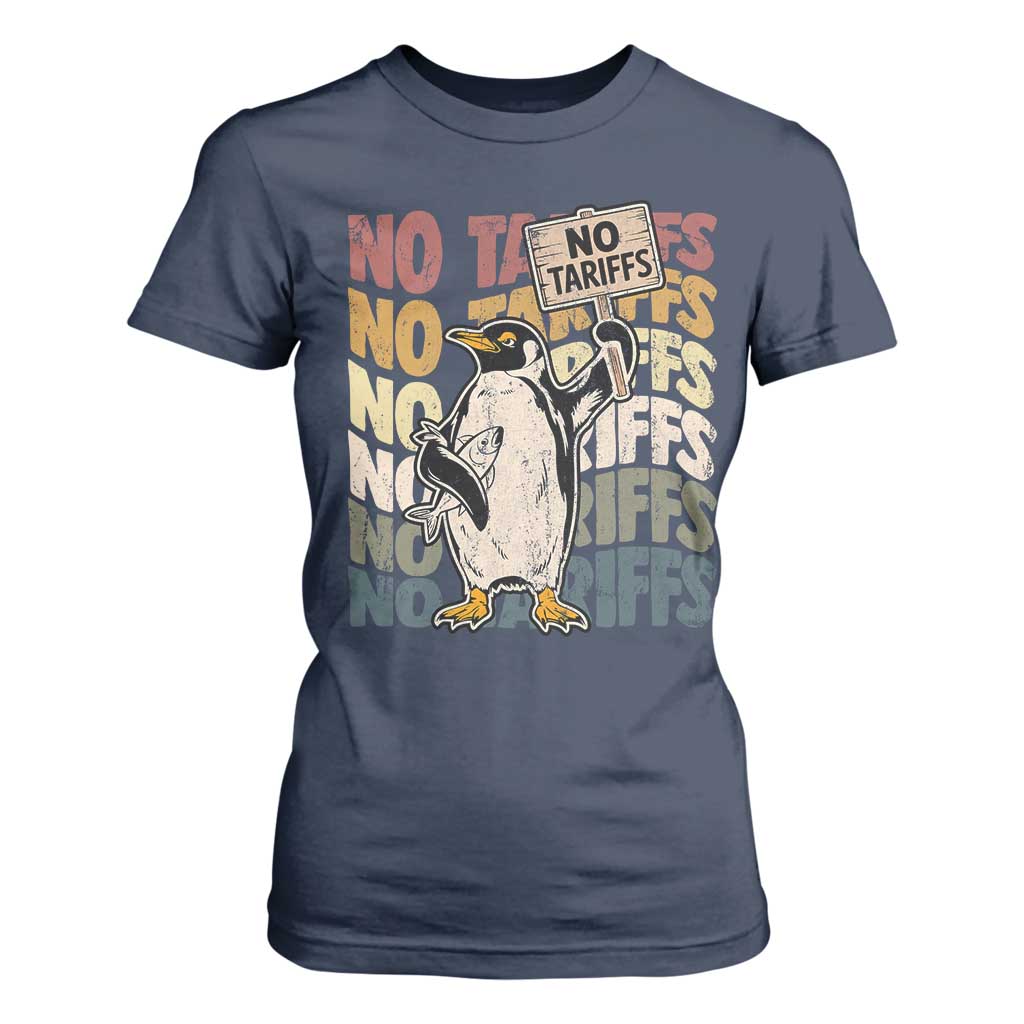 Funny Resist Penguins T Shirt For Women No Tariffs On Penguin TS11 Navy Print Your Wear
