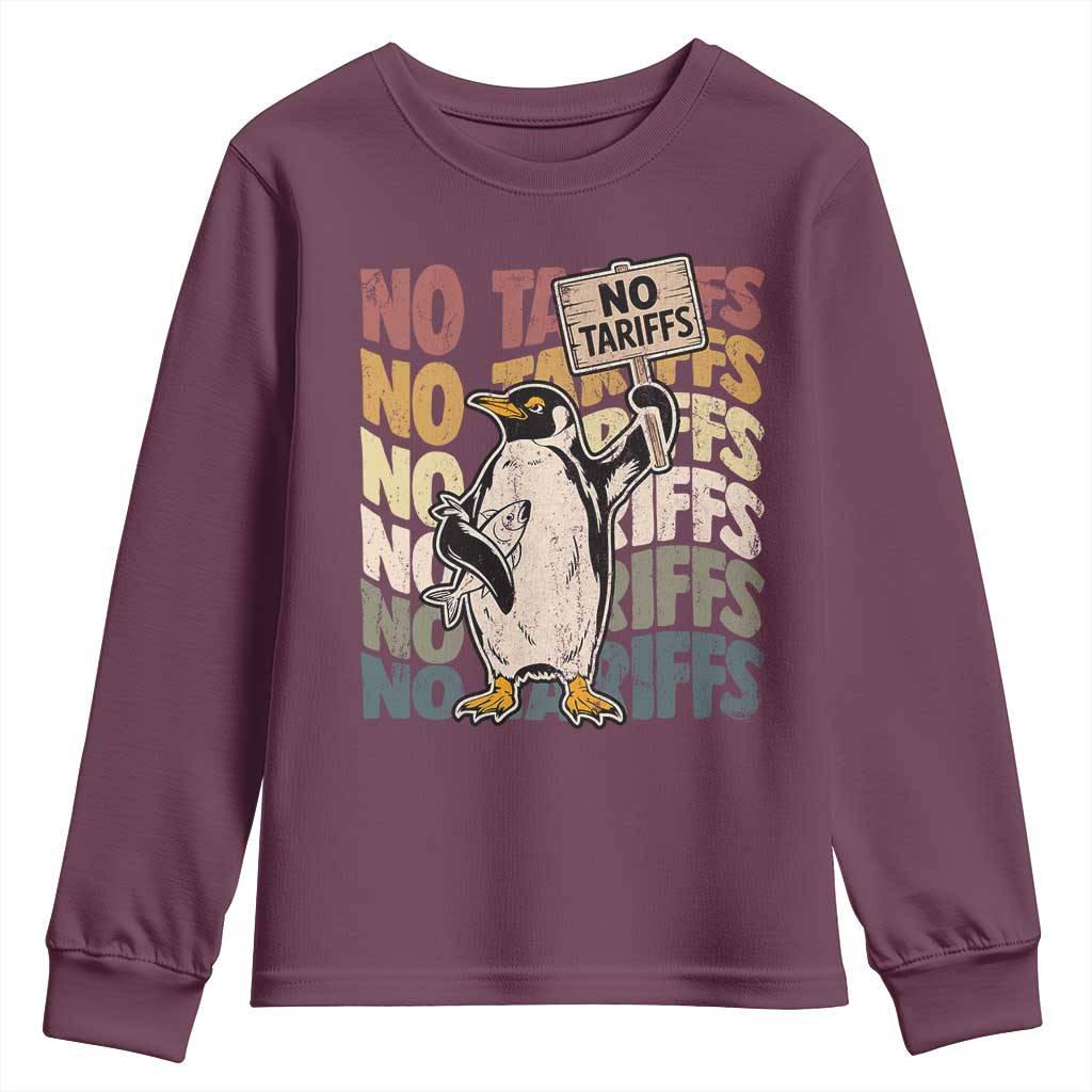 Funny Resist Penguins Youth Sweatshirt No Tariffs On Penguin TS11 Maroon Print Your Wear