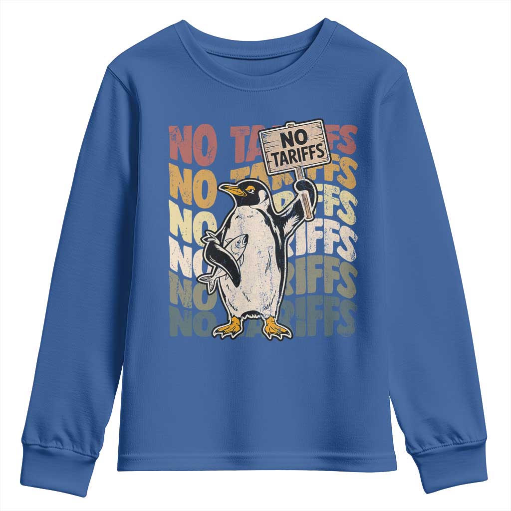 Funny Resist Penguins Youth Sweatshirt No Tariffs On Penguin TS11 Royal Blue Print Your Wear