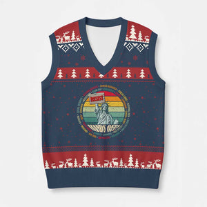 Funny Hands Off V-Neck Knit Sweater Vest Resist Vintage Statue Of Liberty TS11 Navy Red Print Your Wear