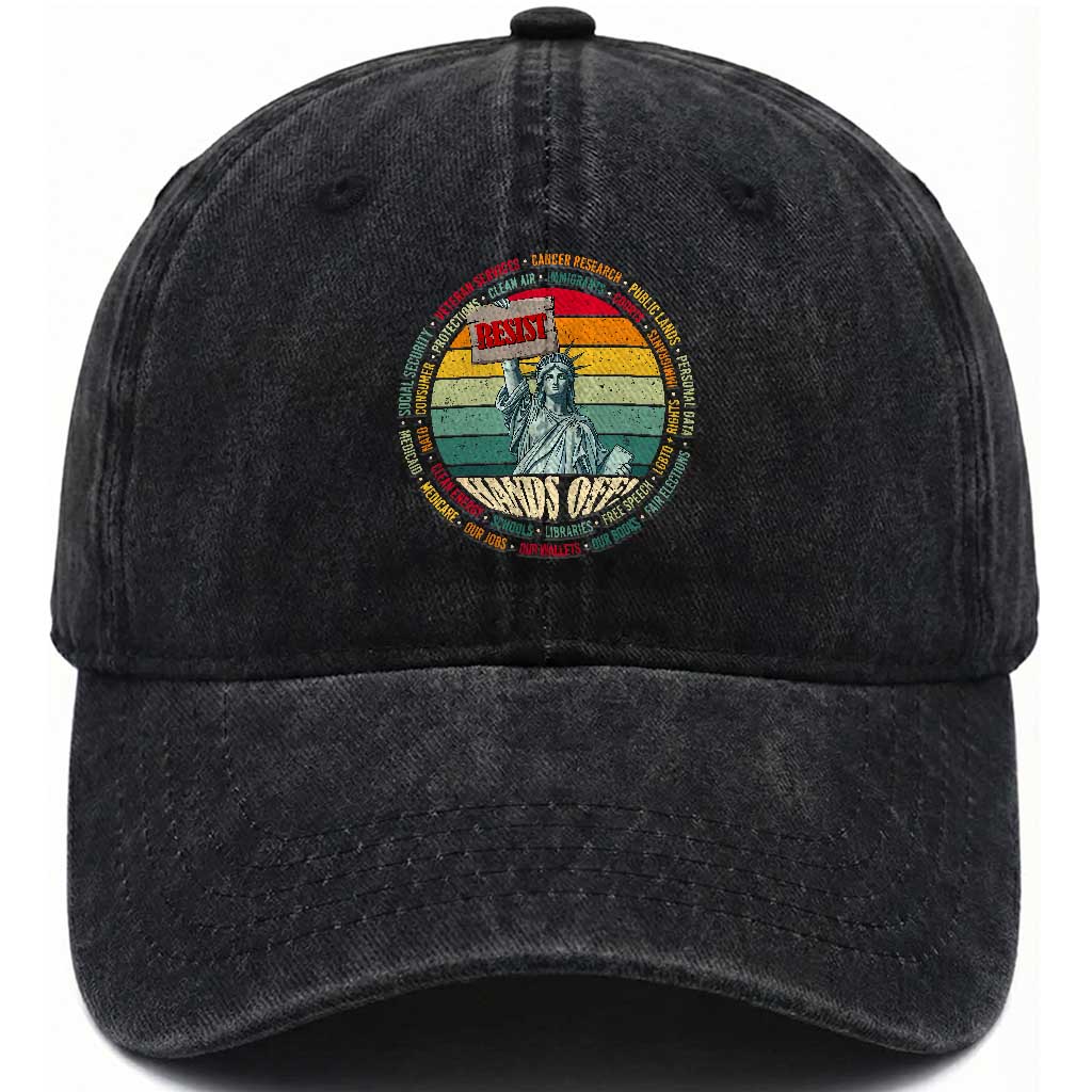 Funny Hands Off Washed Cotton Baseball Cap Resist Vintage Statue Of Liberty TS11 Print Your Wear
