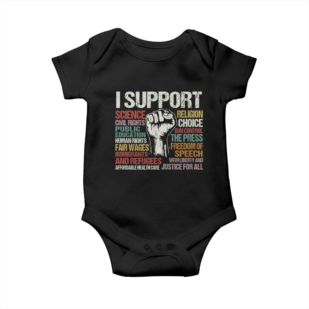 I Support Progressive Liberal Human Rights Baby Onesie Vintage Hand Fist TS11 Black Print Your Wear