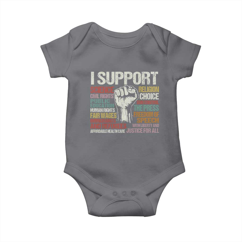 I Support Progressive Liberal Human Rights Baby Onesie Vintage Hand Fist TS11 Charcoal Print Your Wear