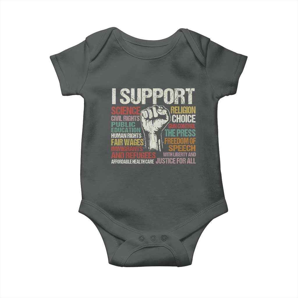 I Support Progressive Liberal Human Rights Baby Onesie Vintage Hand Fist TS11 Dark Heather Print Your Wear