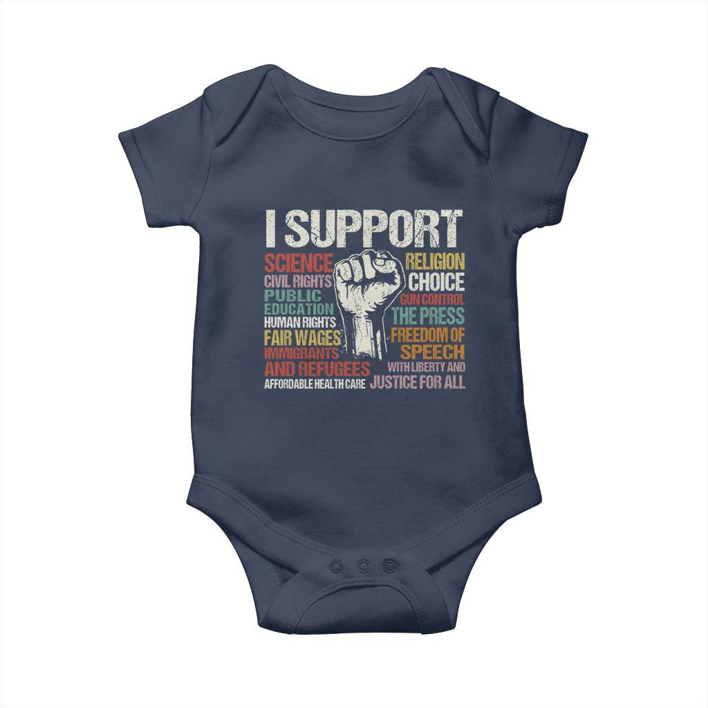 I Support Progressive Liberal Human Rights Baby Onesie Vintage Hand Fist TS11 Navy Print Your Wear