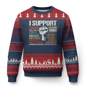 I Support Progressive Liberal Human Rights Ugly Christmas Sweater Vintage Hand Fist TS11 Navy Red Print Your Wear