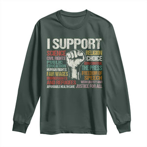 I Support Progressive Liberal Human Rights Long Sleeve Shirt Vintage Hand Fist TS11 Dark Forest Green Print Your Wear