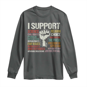 I Support Progressive Liberal Human Rights Long Sleeve Shirt Vintage Hand Fist TS11 Dark Heather Print Your Wear