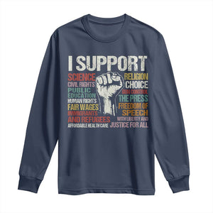 I Support Progressive Liberal Human Rights Long Sleeve Shirt Vintage Hand Fist TS11 Navy Print Your Wear