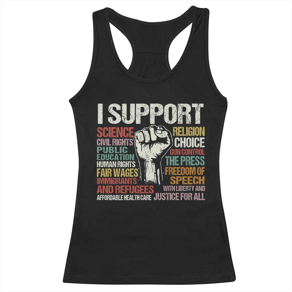 I Support Progressive Liberal Human Rights Racerback Tank Top Vintage Hand Fist TS11 Black Print Your Wear