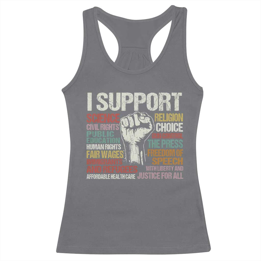 I Support Progressive Liberal Human Rights Racerback Tank Top Vintage Hand Fist TS11 Charcoal Print Your Wear