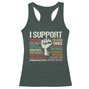 I Support Progressive Liberal Human Rights Racerback Tank Top Vintage Hand Fist TS11 Dark Forest Green Print Your Wear