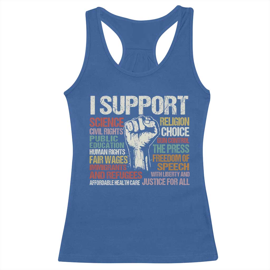 I Support Progressive Liberal Human Rights Racerback Tank Top Vintage Hand Fist TS11 Royal Blue Print Your Wear