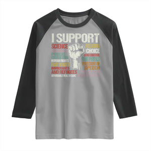 I Support Progressive Liberal Human Rights Raglan Shirt Vintage Hand Fist TS11 Sport Gray Black Print Your Wear