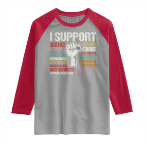 I Support Progressive Liberal Human Rights Raglan Shirt Vintage Hand Fist TS11 Sport Gray Red Print Your Wear