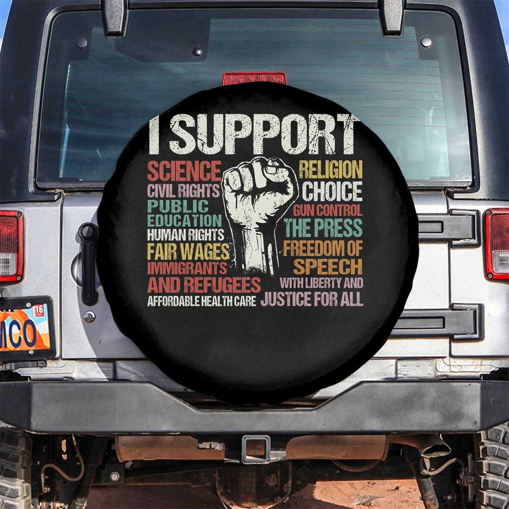 I Support Progressive Liberal Human Rights Spare Tire Cover Vintage Hand Fist TS11 No hole Black Print Your Wear