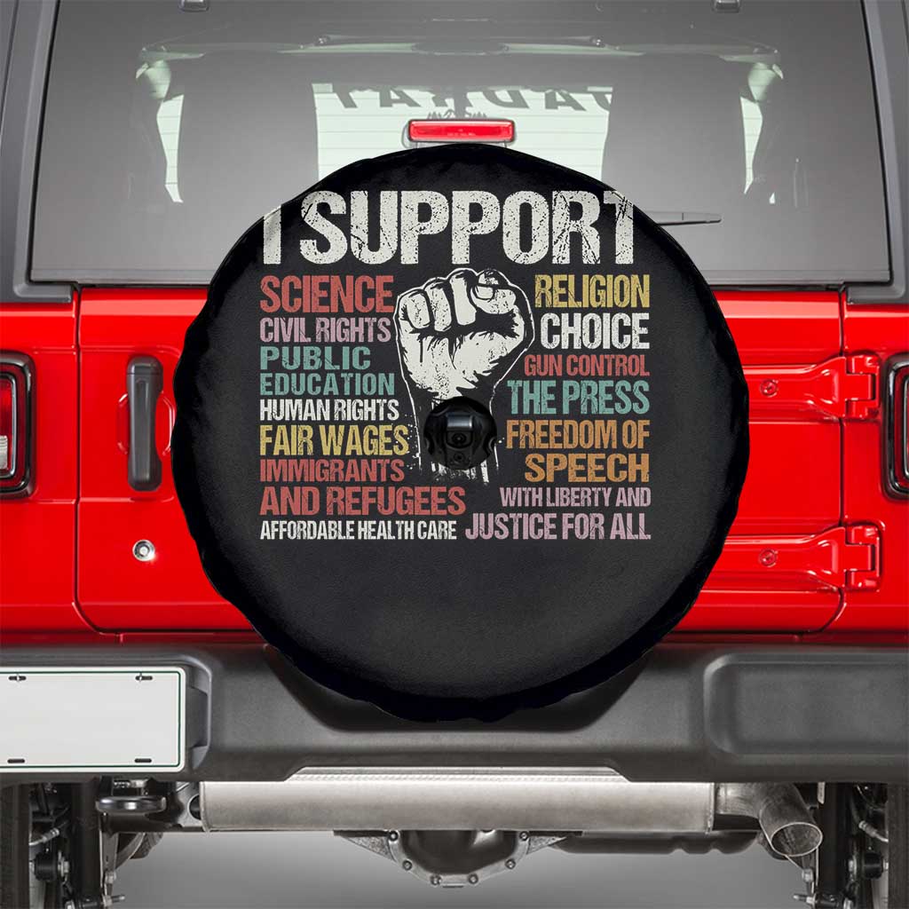 I Support Progressive Liberal Human Rights Spare Tire Cover Vintage Hand Fist TS11 Black Print Your Wear