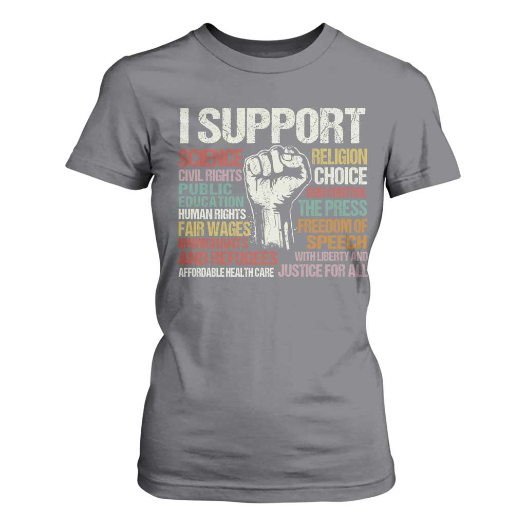 I Support Progressive Liberal Human Rights T Shirt For Women Vintage Hand Fist TS11 Charcoal Print Your Wear