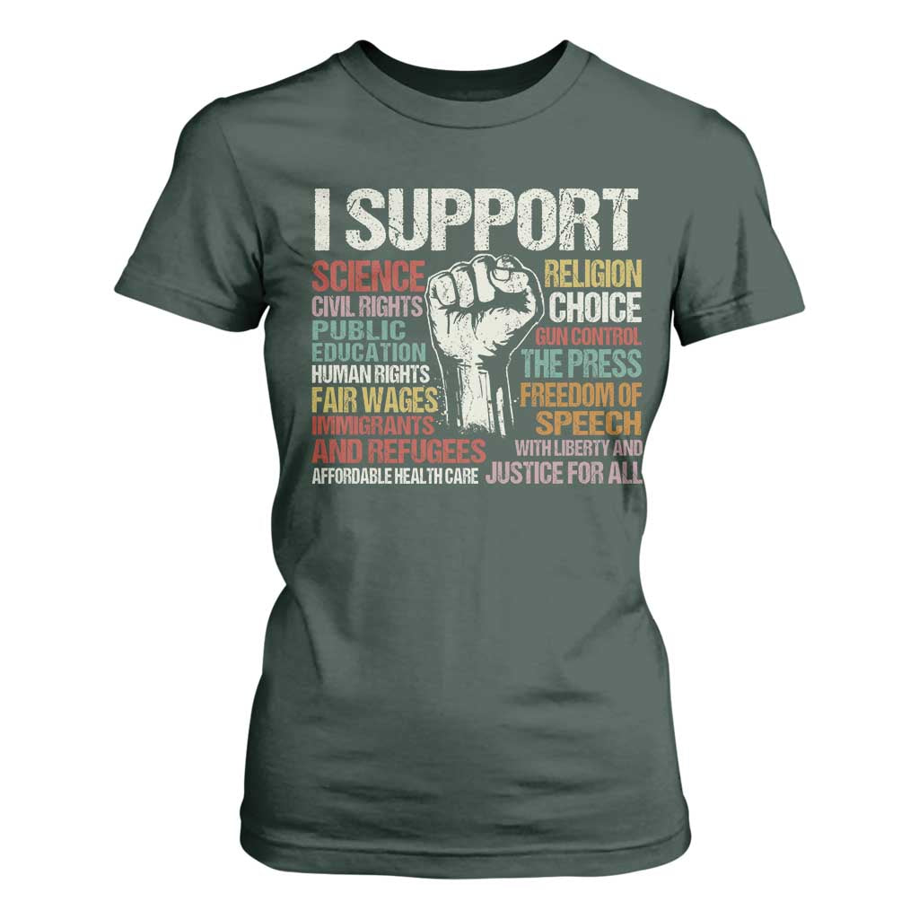 I Support Progressive Liberal Human Rights T Shirt For Women Vintage Hand Fist TS11 Dark Forest Green Print Your Wear