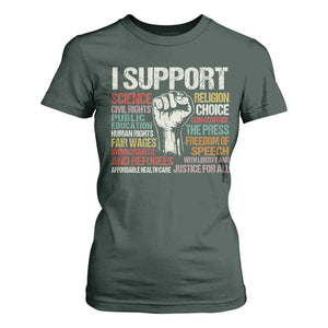 I Support Progressive Liberal Human Rights T Shirt For Women Vintage Hand Fist TS11 Dark Forest Green Print Your Wear