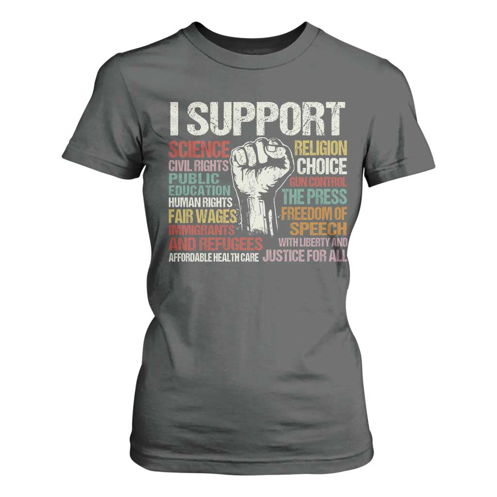 I Support Progressive Liberal Human Rights T Shirt For Women Vintage Hand Fist TS11 Dark Heather Print Your Wear