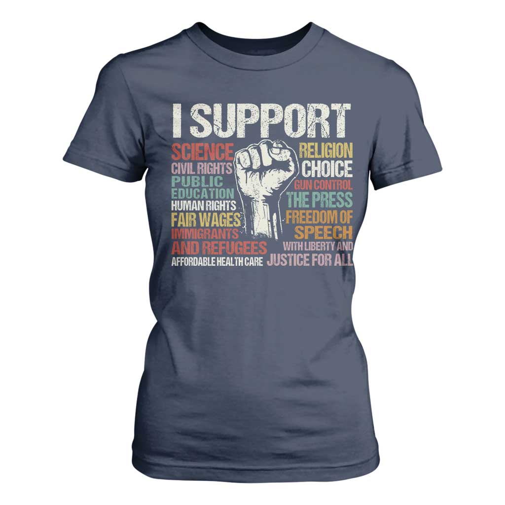 I Support Progressive Liberal Human Rights T Shirt For Women Vintage Hand Fist TS11 Navy Print Your Wear