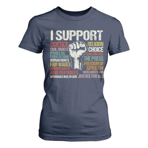 I Support Progressive Liberal Human Rights T Shirt For Women Vintage Hand Fist TS11 Navy Print Your Wear