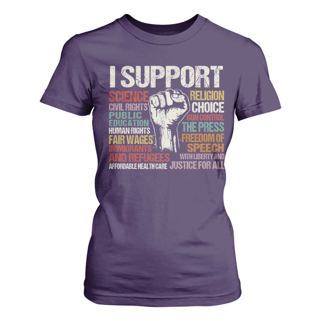 I Support Progressive Liberal Human Rights T Shirt For Women Vintage Hand Fist TS11 Purple Print Your Wear